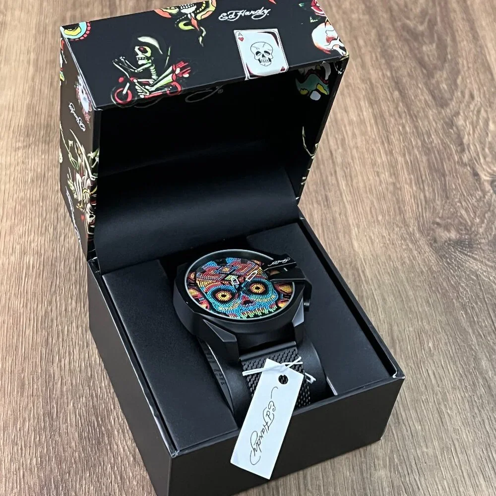 NEW Ed Hardy Colorful Skull Mens Watch